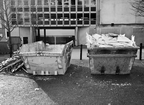 Commercial skip with construction debris